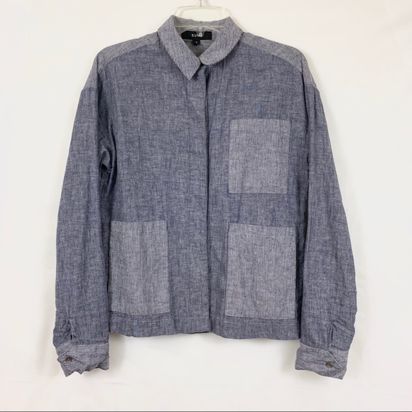 SUNO Tops - Suno Chambray Patch Pocket Shirt Button Down